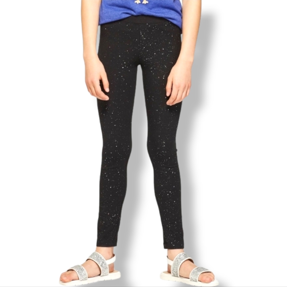 ♥️ 4 for $25 ♥️ #R Cat & Jack Bottoms Black Leggings Glitter Size 7 8 Medium - Picture 1 of 4